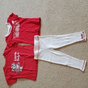 Set of Wisconsin Badger clothes, 2 t- shirts and pair of pants, size 4T